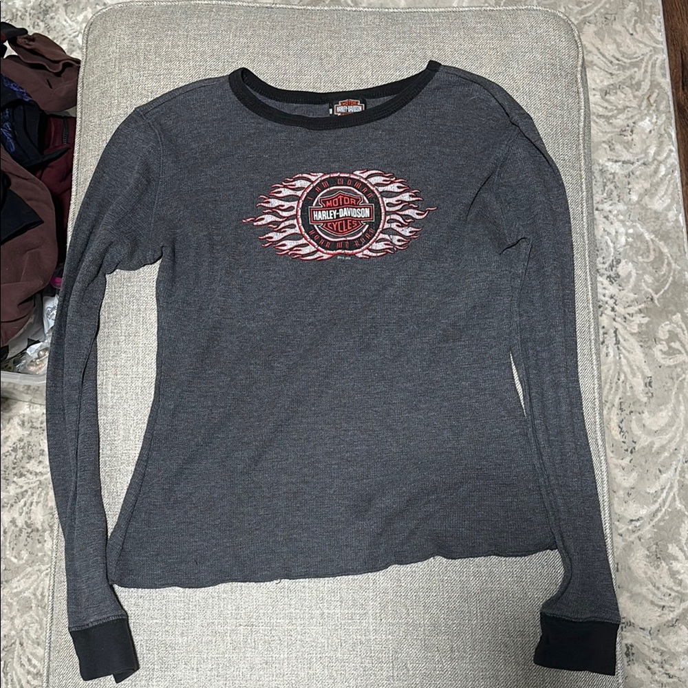 Harley-Davidson Charcoal Long Sleeve Tee with Flame Graphic